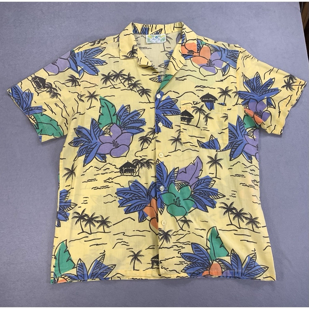 Vintage Mai-Tai Hawaiian Shirt Single Stitch Floral All Over Print Mens Medium